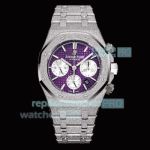 MMA 1:1 Copy Audemars Piguet Royal Oak Chronograph Purple Dial Frosted Gold Watch 